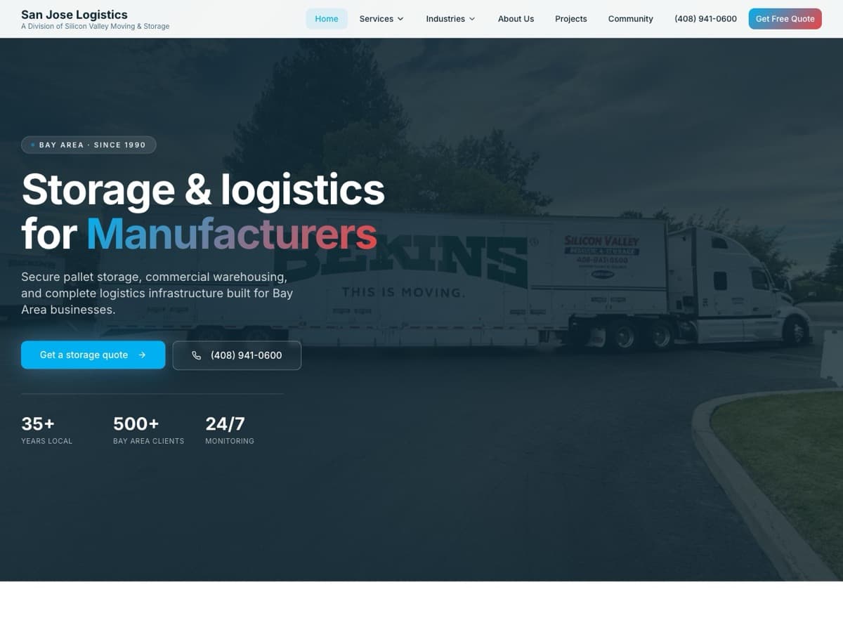 Screenshot of the San Jose Logistics website.